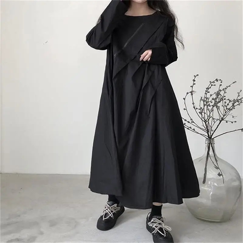 Women's Dress Spring And Autumn New Style Zipper Black Fashion Women's Casual Loose Toward Simple Large Skirt