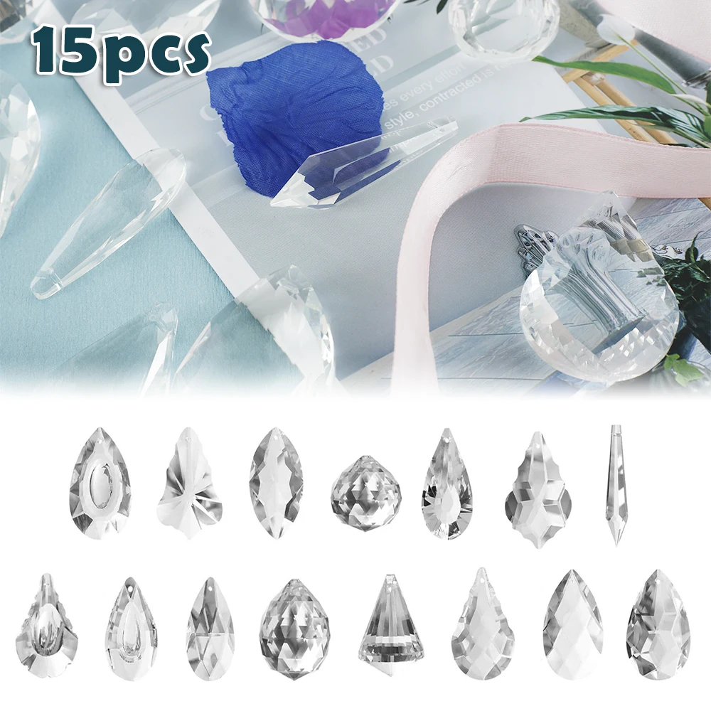 

New15pcs Crystal Suncatcher Rainbow Crystal Glass Prism Pendant Durable Clear Chandelier Crystals Hanging Decoration Transparent