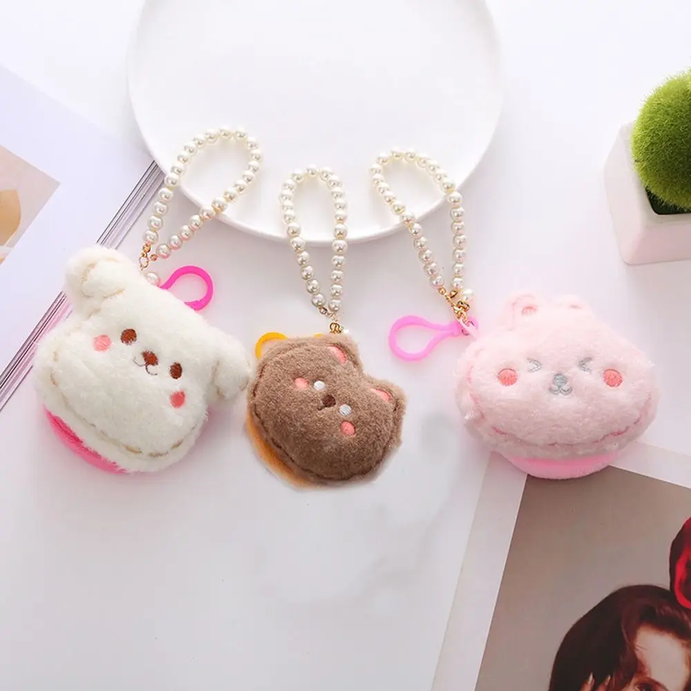 

With Pearl Lanyard Bear Duck Rabbit Dog Zipper Mini Money Bag Plush Coin Purse Girls Card Holder Cartoon Purse Wallet