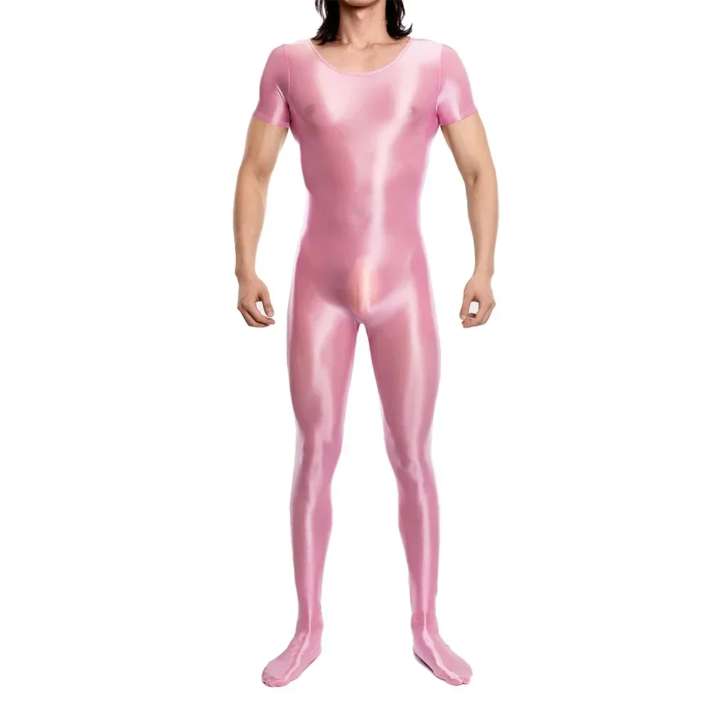 Мужской боди с коротким рукавом спортивный купальник блестящий комбинезон