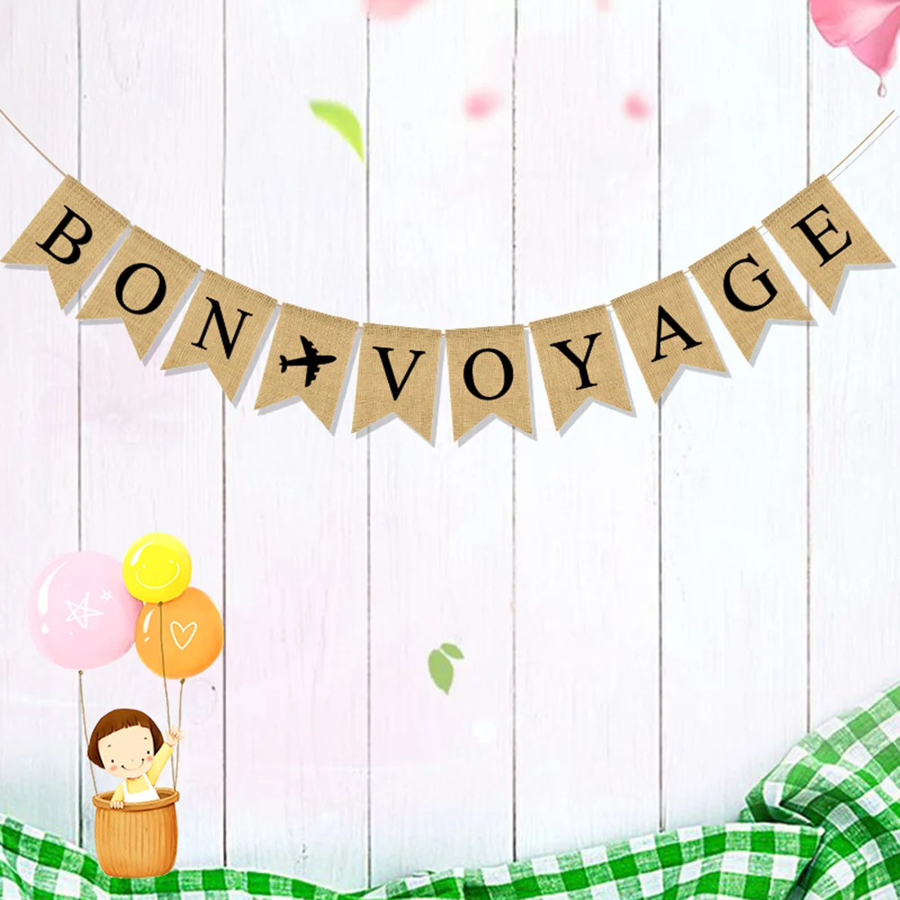 

Banner Party Travel Awaits Supplies Change Voyage Burlapdovetail Linen World Career Themed Garland Adventure Jute Flag Theme