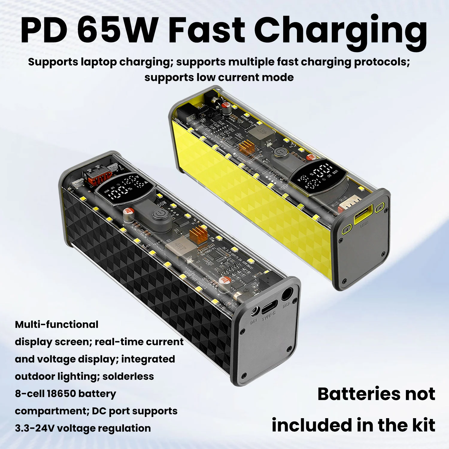 Фото Модуль Power Bank PD 65W/45W/20W для сверхбыстрой зарядки, корпус DIY со встроенным зарядным кабелем, бокс для аккумуляторов на 8 элементов №3