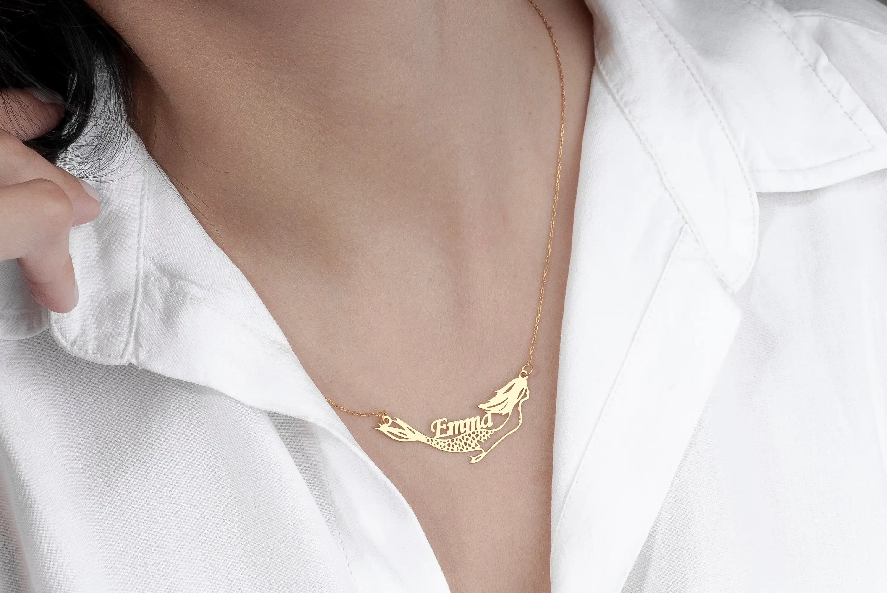 

VishowCo Custom Name Mermaid Necklace Children Girl Chain Fashion Necklace For Women Birthday Gifts