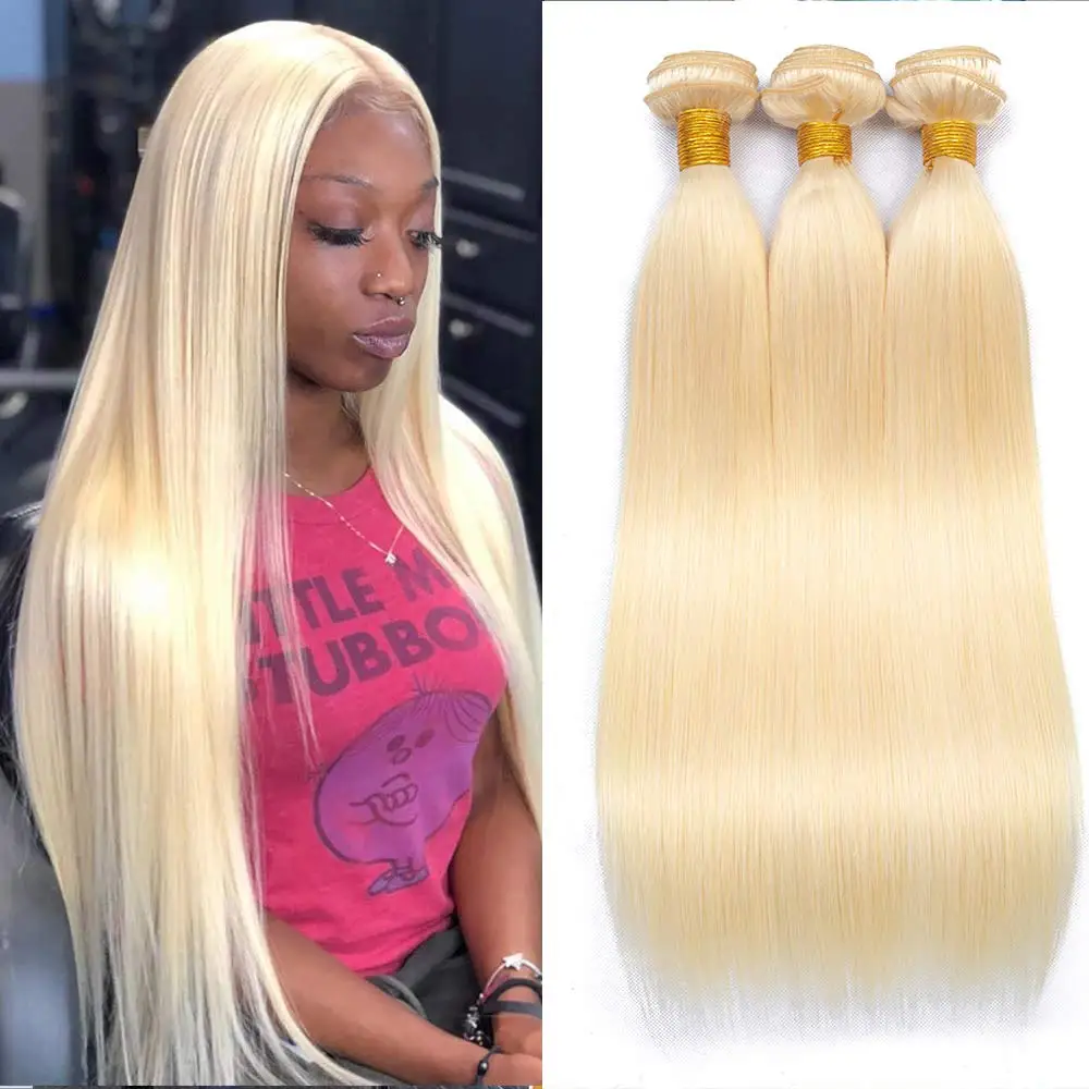

613 Blonde Straight Brazilian Bundle Weave Honey Color Bundles 100% Virgin Human Hair 26 28 30 Inch Double Drawn Weft Extensions