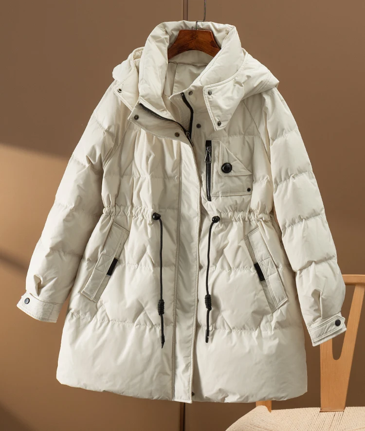2022 New 90% White Duck Down Jacket Women Safari Style Zipper Slim Winter Coat Women Casaco Feminino Luxury Designer
