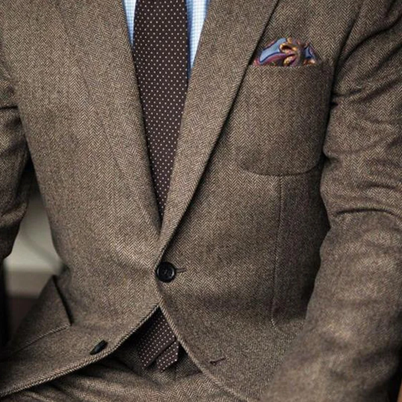 Men's Suit Lapel Fashion Boutique  Casual Business  Two Piece Set  Party Show Tuxedo Herringbone Tweed ( Jacket +