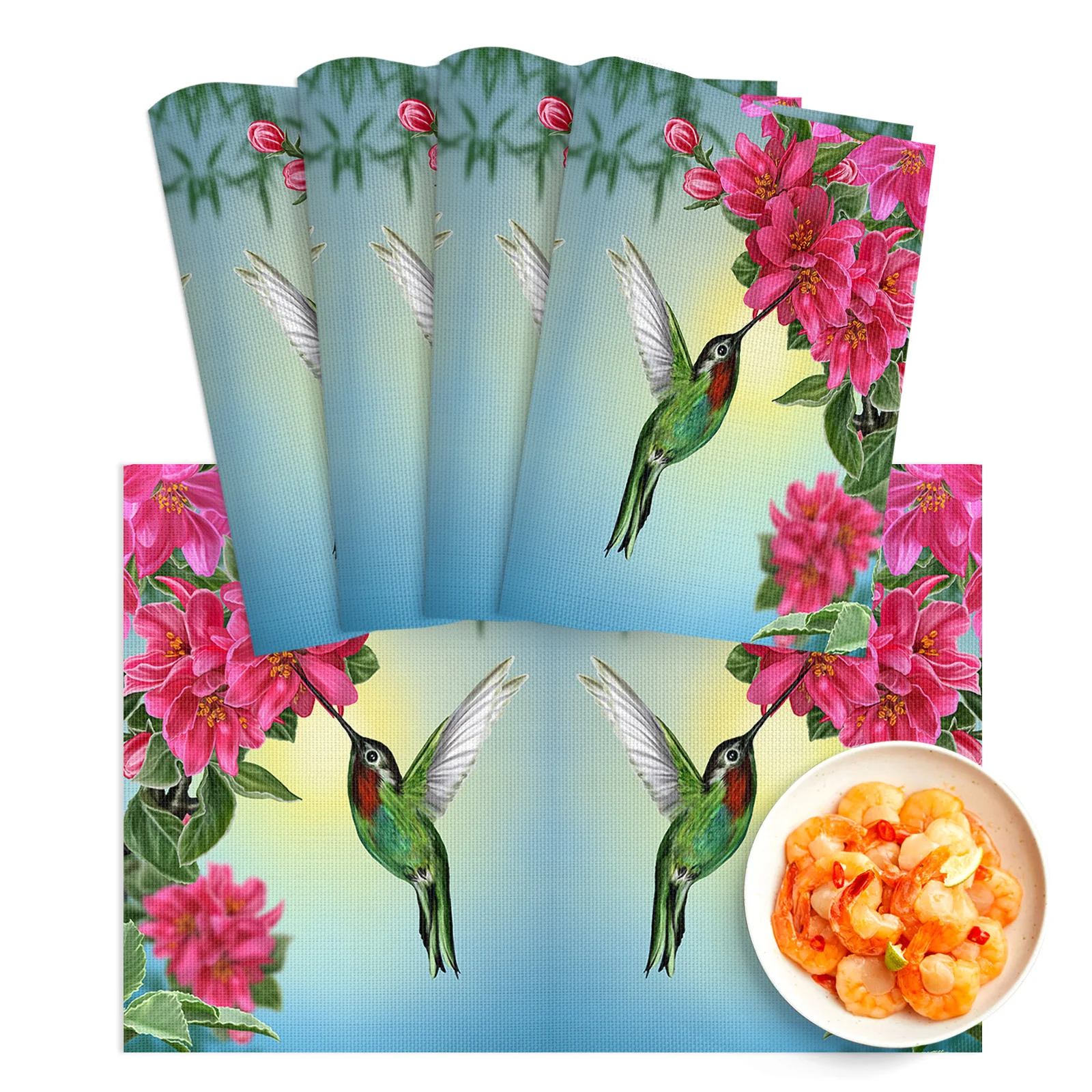 

4/6Pcs Table Mat Flower Hummingbird Bowl Pad Coaster Set Washable PVC Dining Table Placemats Home Decoration Kitchen Accessories