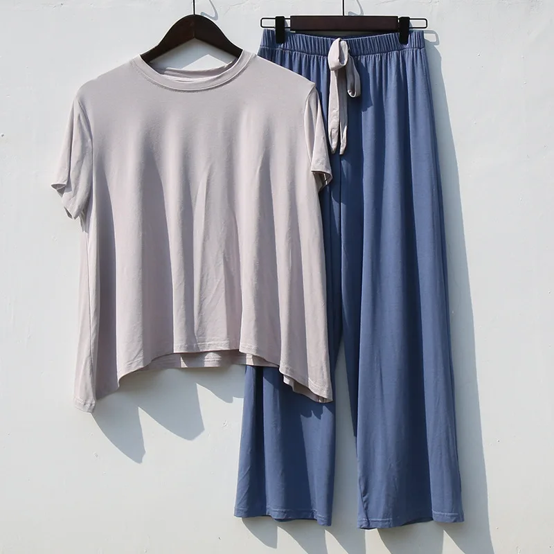 Modal Pajamas Set Short Sleeve T-shirt Long Pants 2Piece/Set Summer Hot Pyjama Big Size Mom Homewear Cozy Plus Mom Sleepwear