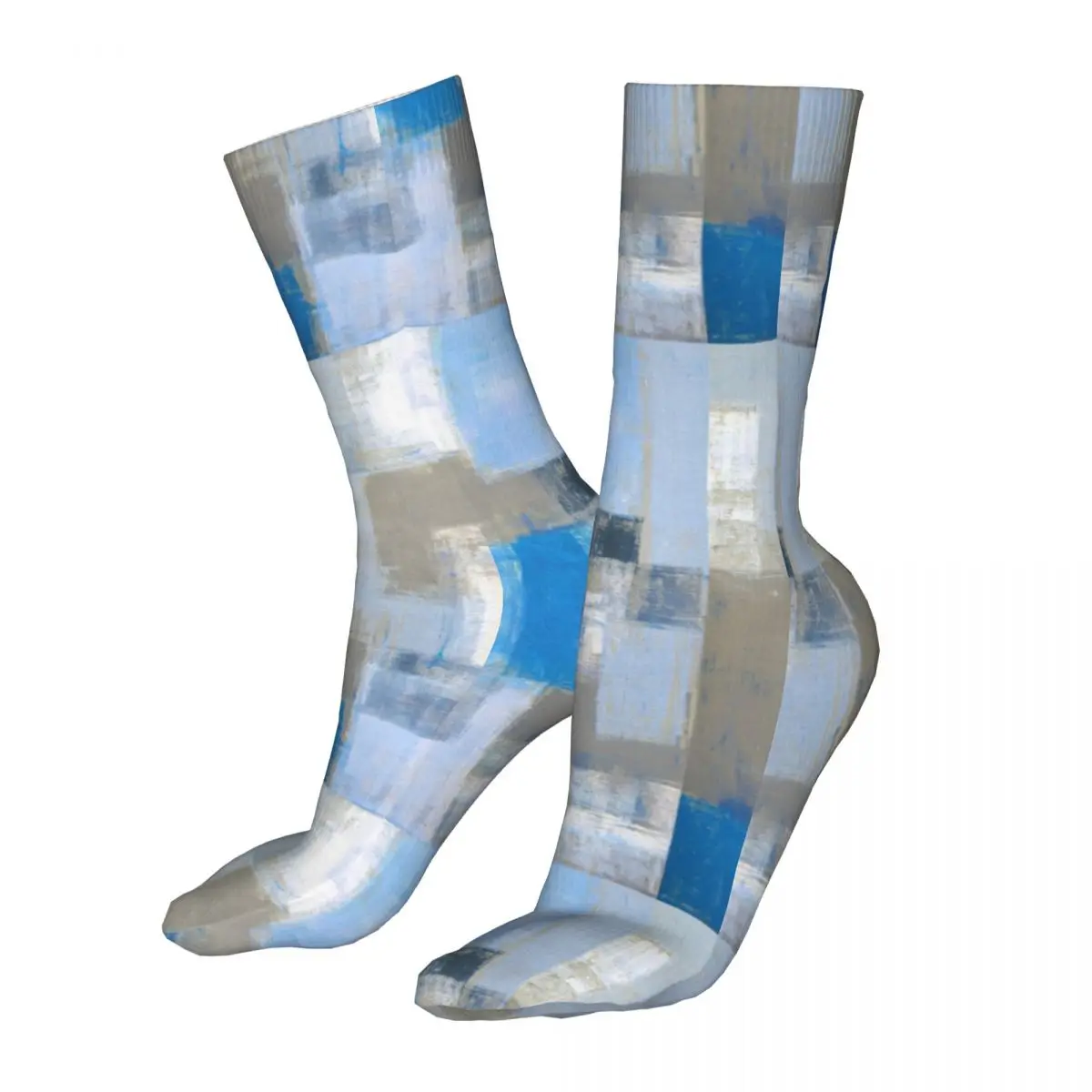 

Funny Grungy Abstract Teal Paintings Women Socks 2022 Men Grey and Blue Brush Artwork Sport Sock