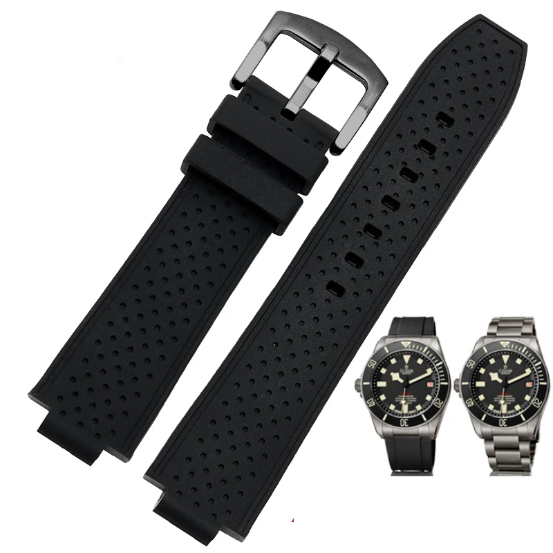 Rubber strap men's bracelet suitable for Tudor Pelago Tomahawk 25600 25500 series silicone watch strap accessories