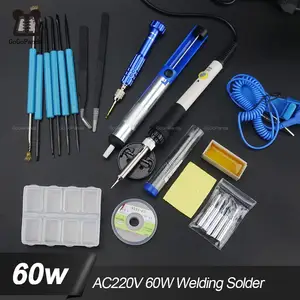 Электрический паяльник с регулируемой температурой, 220 В, 60 Вт, сварочный наладочная станция для пайки нагревательный карандаш, 5 шт. наконечников, плоский инструмент для ремонта