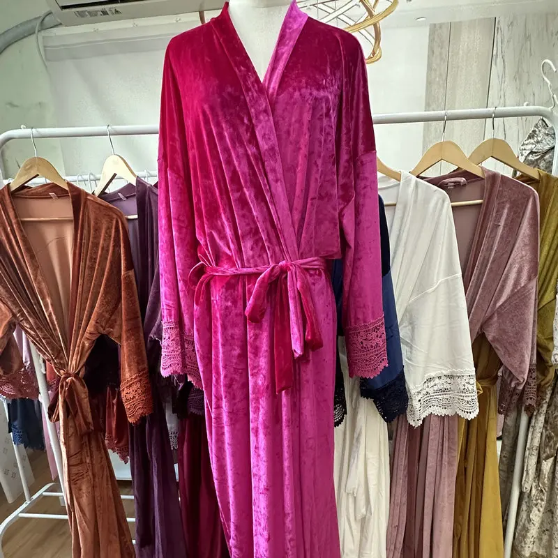 Long Velvet Robes Winter Women Sleepwear Bridesmaid Robe For Lady Bathrobes For Women Wedding Bride Robe Bride Maid Dresses