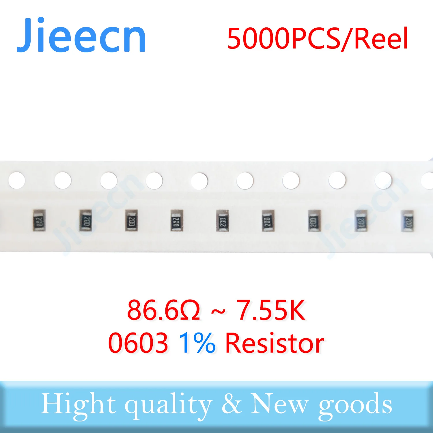 Jieecn 5000 шт. 0603 F 1% резистор SMD 86.6R-7.55K 1/10 Вт 499R 510R 97.6R 100R 110R 910R 1K 1.1K 4.99K 49.9K 976R 9.76K Ом 1608