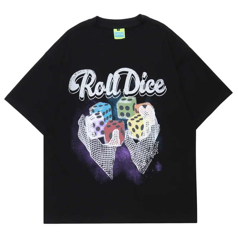 

Men Hip Hop Streetwear Oversized T Shirt Letter Dice Printed Gothic Tops Harajuku Casual Summer Cotton Short Sleeve T Shirts