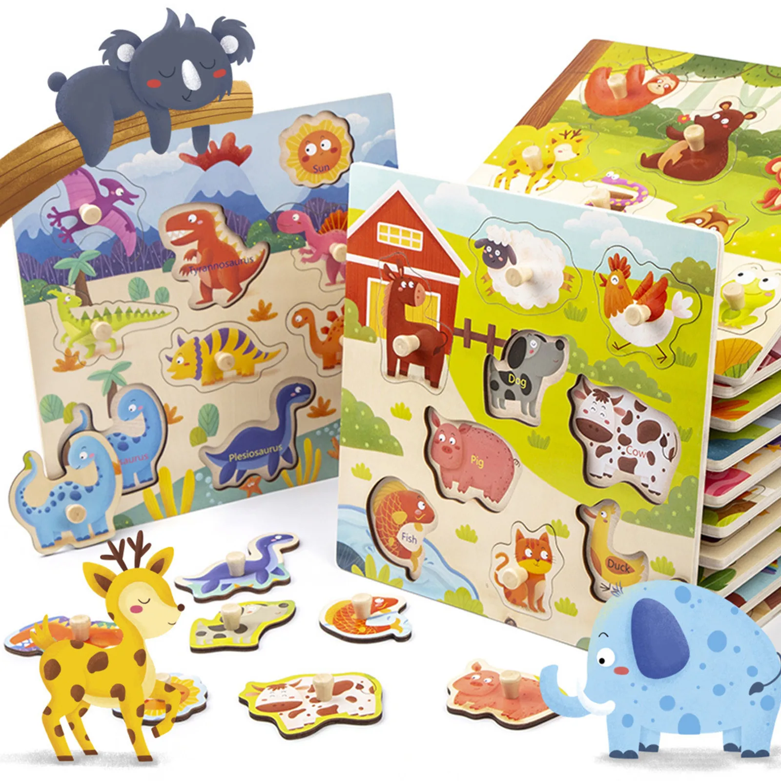 

Новые детские игрушки Монтессори, деревянный пазл, мультяшный автомобиль, головоломки с животными, обучающая развивающая игрушка для детей...