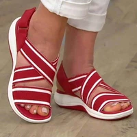 women sandals peep toe elastic net summer ladies casual shoes flat hook loop plus size female fashion shoes comfort new 2022