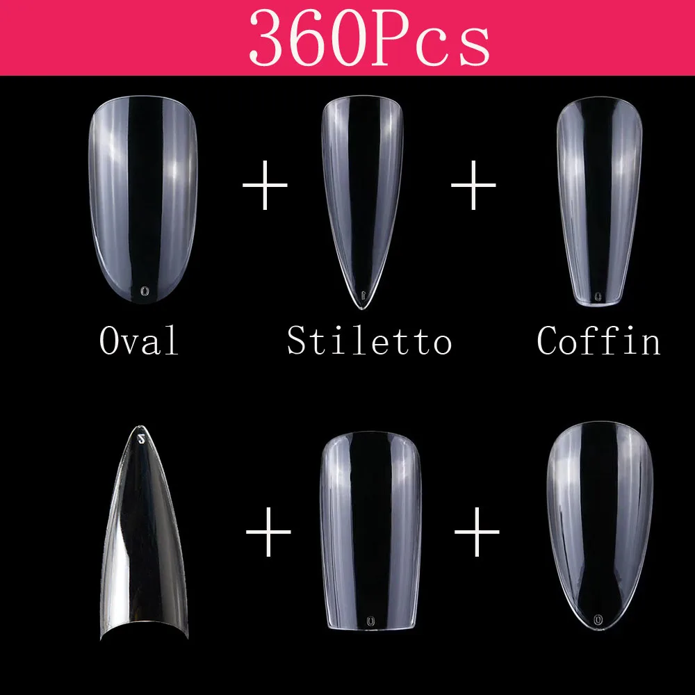 

Clear Fake Nails Gel X Tips Extension System Full Cover Sculpted Almond Press On Nails Stiletto Coffin False Nail Tips 360pc/bag