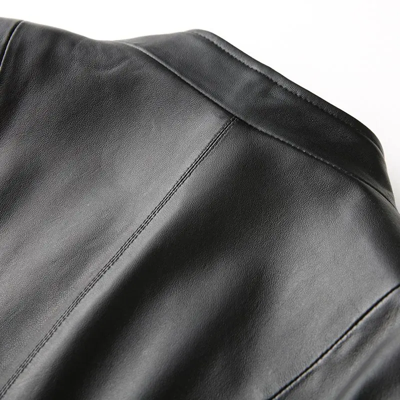 Autumn Winter Short Slim Sheepskin Coat Female 2022 New Moto Biker Genuine Leather Jacket Women Fashion Black Clothing Zippers