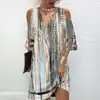 Elegant Style Summer V Neck New Dress for Women Spring Casual Loose Floral Print Pullover Mesh Stitching Half Sleeve Beach Dress 6