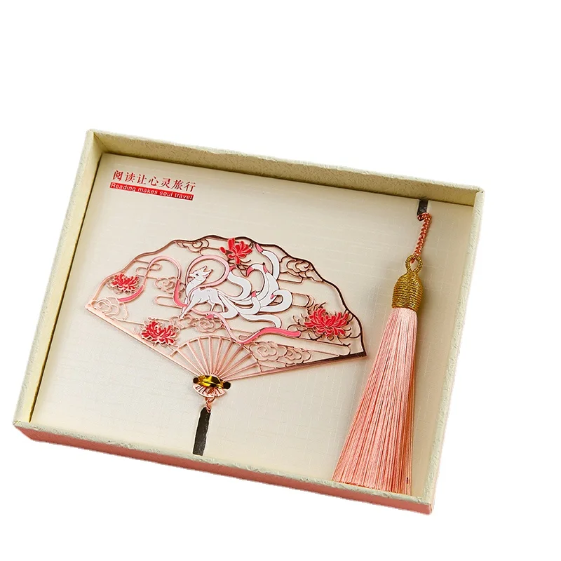Classic Chinese style crane folding fan rose gold book marke