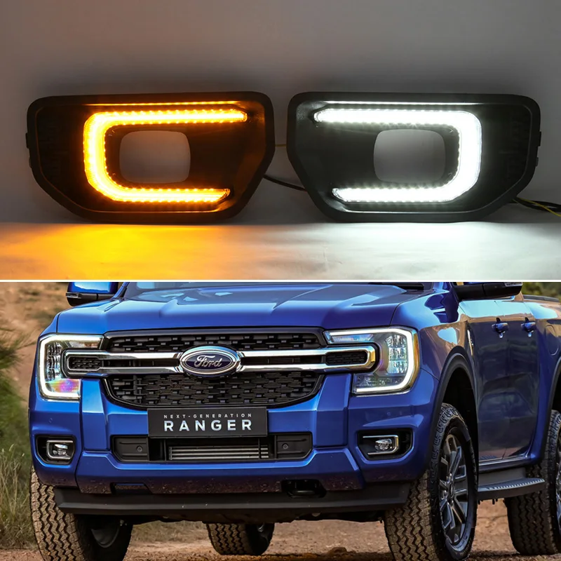 

For Ford Ranger T8 XLT Sport 2022 2023 12V LED Daylights Yellow Turn Signal DRL Car Daytime Running Light Auto Foglamps