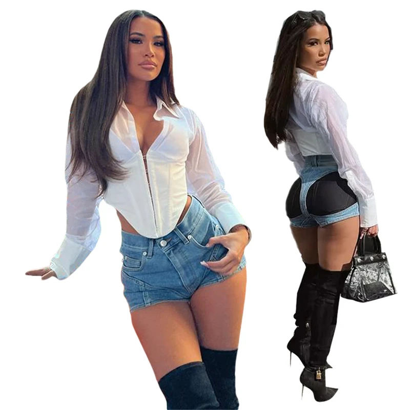 Color Patchwork Summer Jeans Shorts Women Fashion Sexy Stretchy Button Fly Casual Denim Pants Streetwear Ladies Trousers