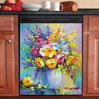 oil painting colorful flowers refrigerator magnetic cover vintage floral bouquet decor dishwasher sticker magnet fridge decals 2