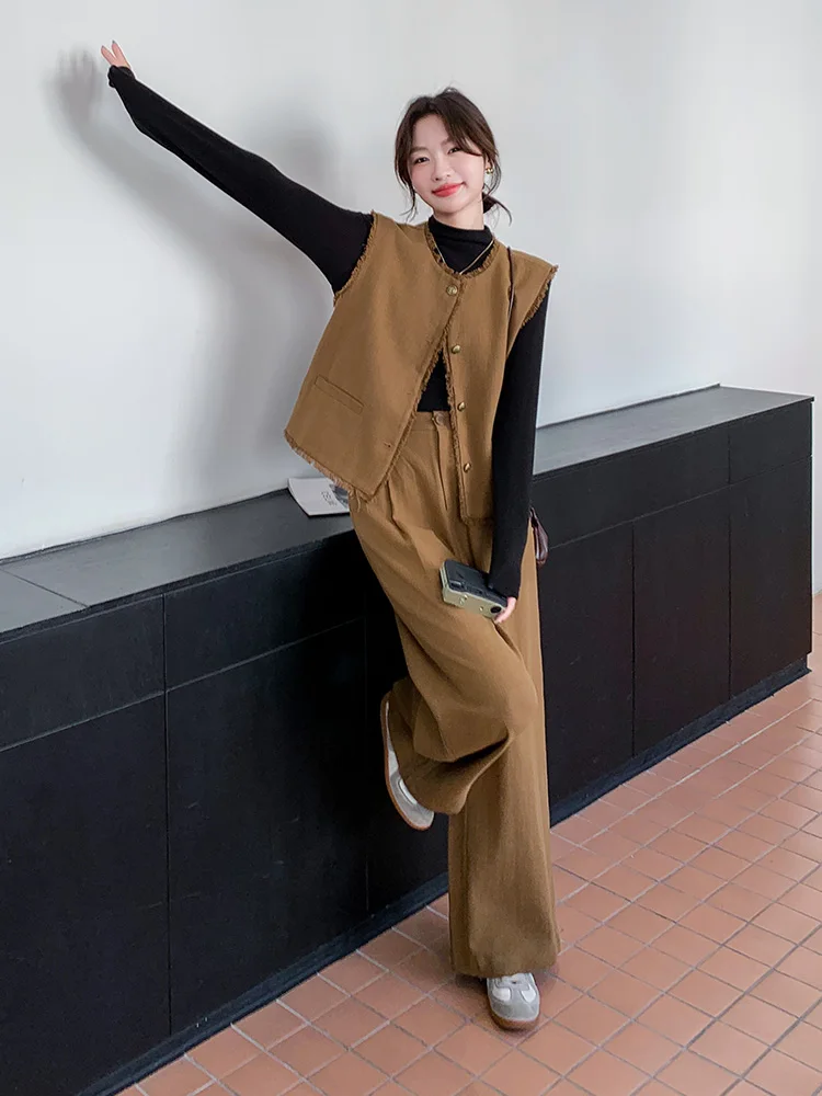 Элегантный жилет кофейного цвета Женский весенне-осенний костюм новинка 2024