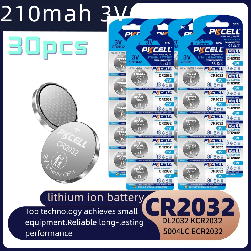 

30pcs CR2032 Lithium-ion button cell cr2032 battery BR2032 ECR2032 LM2032 5004LC for Clock, Toys, Car Remote Control