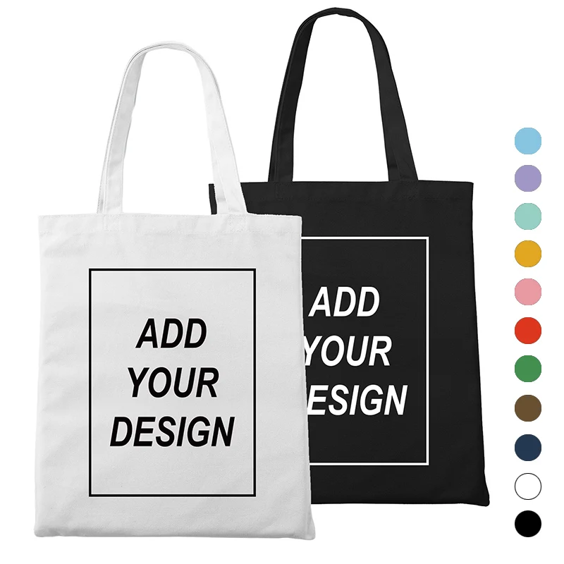 Custom Tote Bag Shopping Add Your Text Print Original Design White Zipper Unisex Fashion Travel Canvas Bags