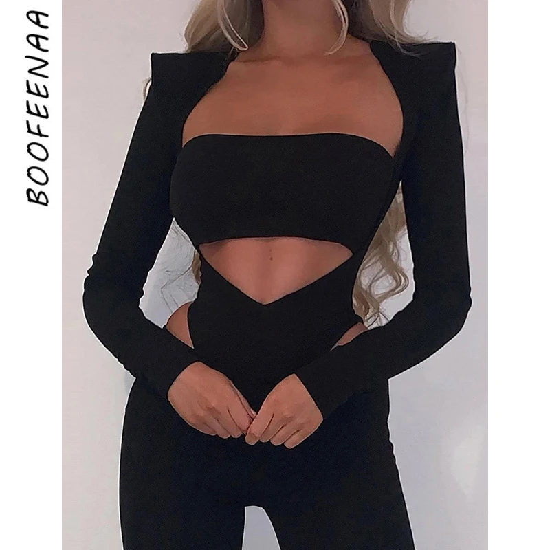 

BOOFEENAA Black Cut Out 3 Piece Pants Sets Party Club Outfits Women Spring Clothing 2022 Elegant Sexy Ladies Jumpsuits C66-EZ36