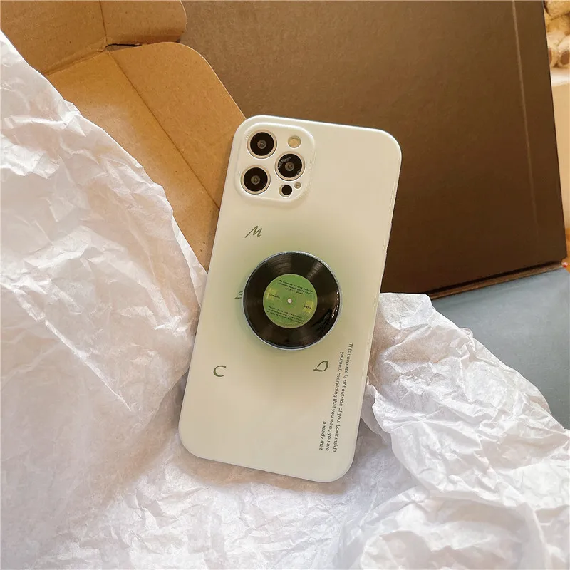 Retro pop music record CD bracket simple green art Phone Cas