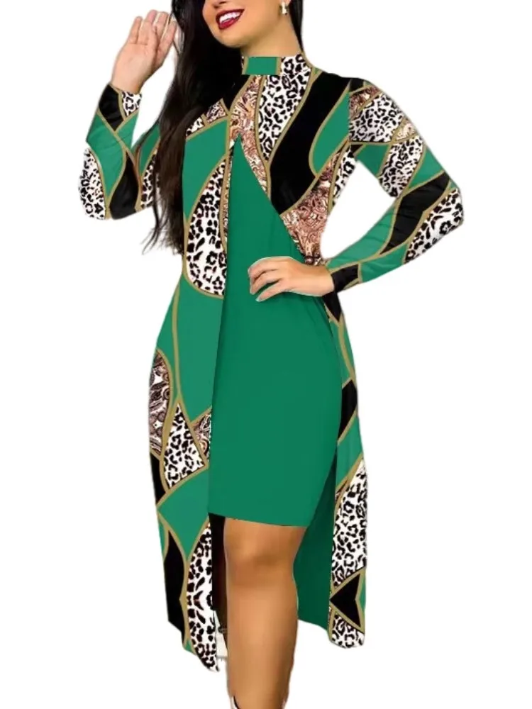 Женское однотонное платье с длинным рукавом и круглым вырезом