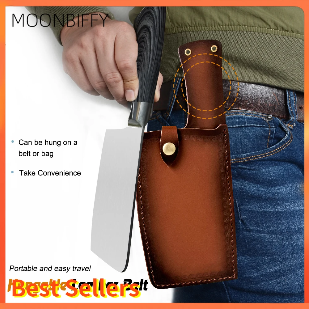 

Camping Cleaver Knife Edge Guards Case Leather Covers Sheath on Forged Butcher Knife Blades Chef Knife Tied To Belt Outdoor Tool