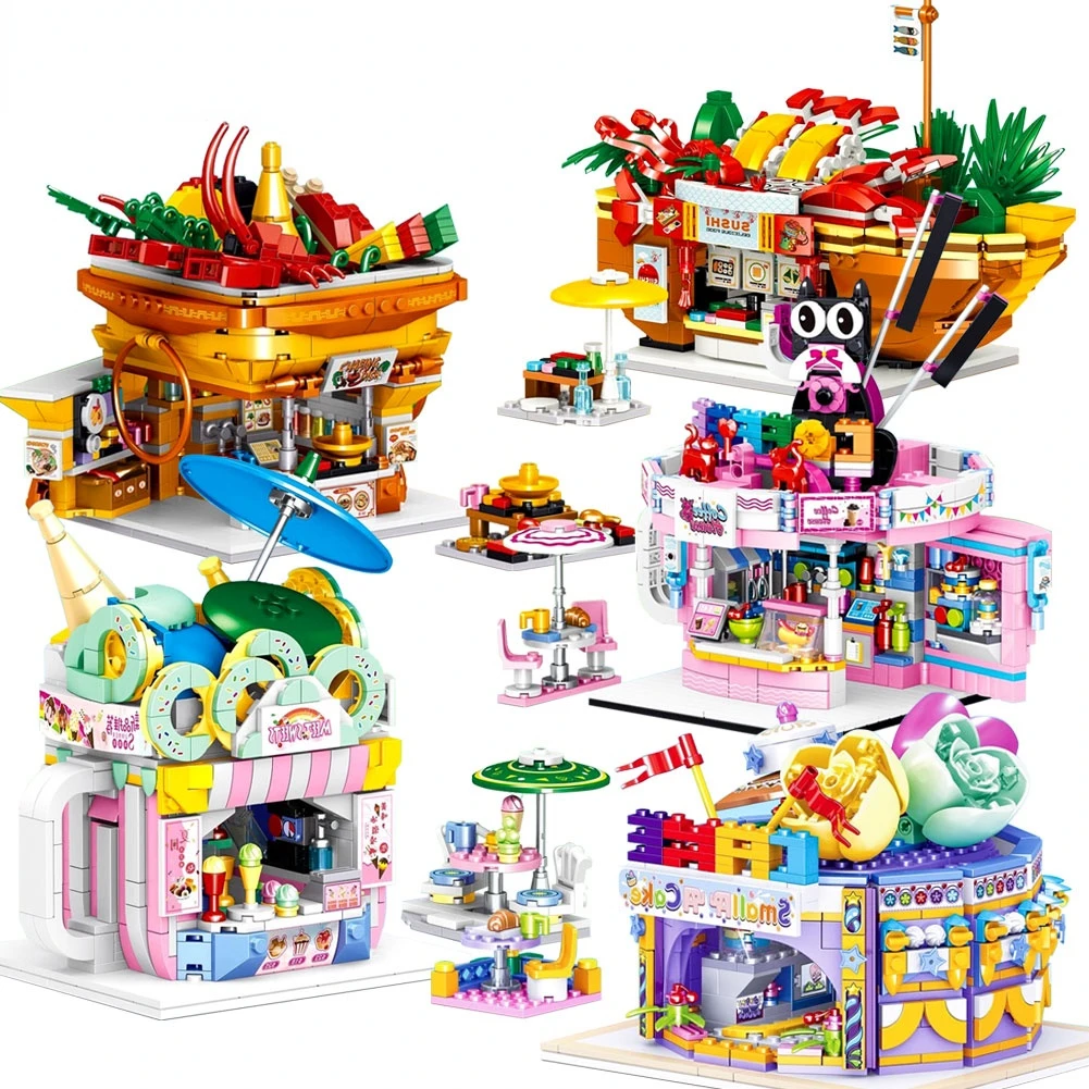 

Friends City Mini Building Blocks Food Store Street View Hot Pot Cafe Shop Toy Bricks Constructor Set Montessori For Girls Toys