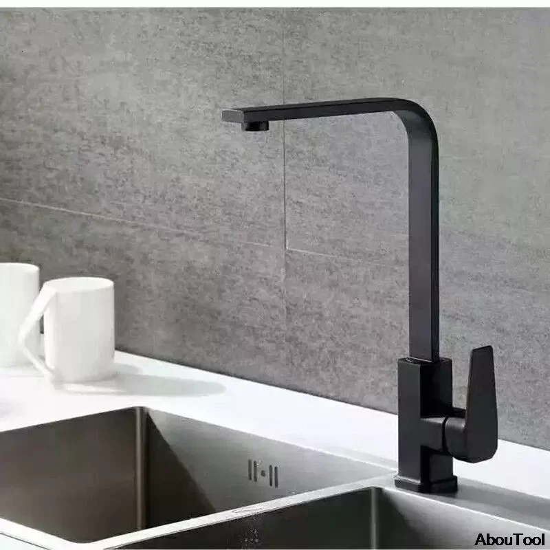 

Cold and Hot Water Faucet Stainless Steel Black Silver Spray Paint Kitchen Sink Faucets Single Handle Mixer Faucets Batchroom