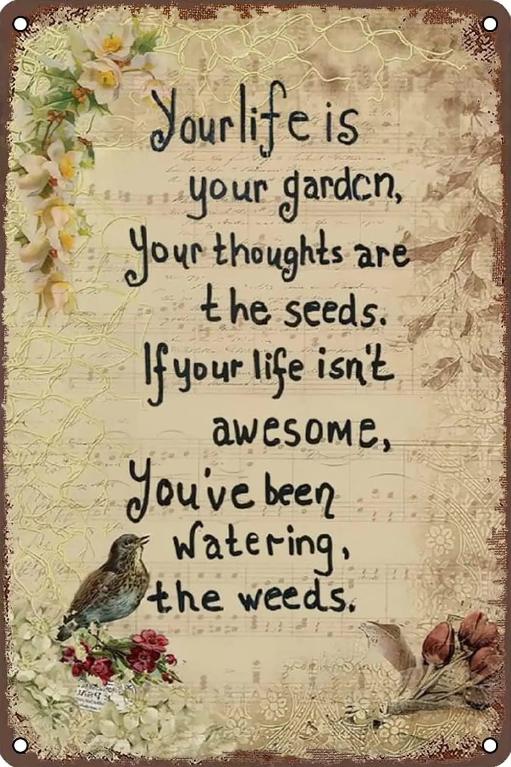 Nsprng Цитаты Brd Flower Plnts Grden Metl Tn Sgn Ретро Wll Декор для дома Mn Cve Brs Resturnts Cfes Office Sre 12 8 NC