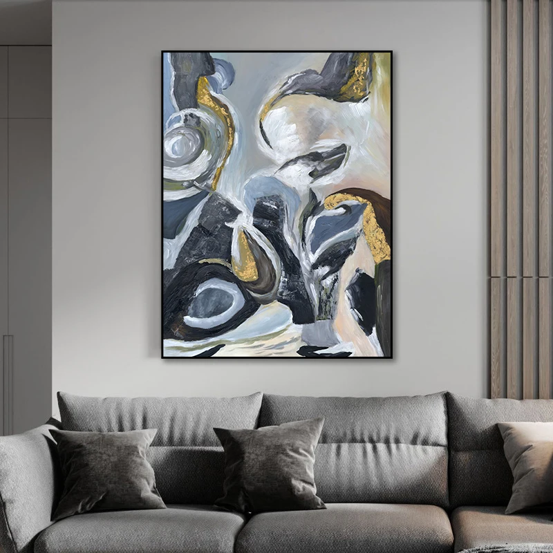 

Abstract Painting With Golden Foil Wall Art Print Vintage Home Decor Modern Canvas Poster Retro Mural For Living Room Decoration