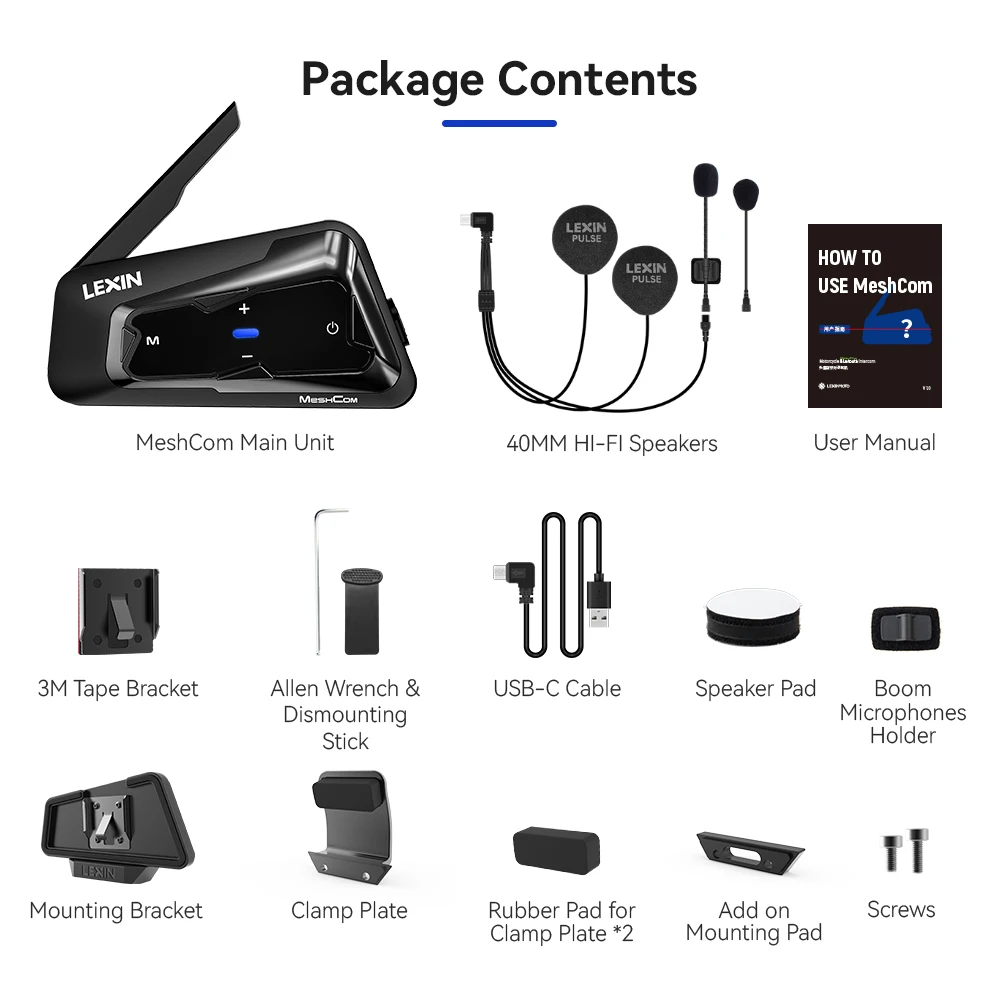 

Lexin MeshCom MESH и Bluetooth-домофон для гарнитуры для мотоциклетного шлема, сетчатый домофон до 24 человек в диапазоне 2 км