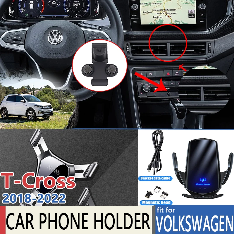 Car Mobile Phone Holder for Volkswagen VW T-Cross 2018 2019 2020 2021 2022 Stand Charge Telephone Bracket Air Vent Accessories