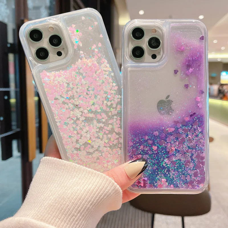 

Clear A1 Case On Love Heart Liquid Glitter Cover For OPPO RENO 7 8 9 F21PRO PLUS K9X REALME C55 Quicksand Soft Silicone Cases