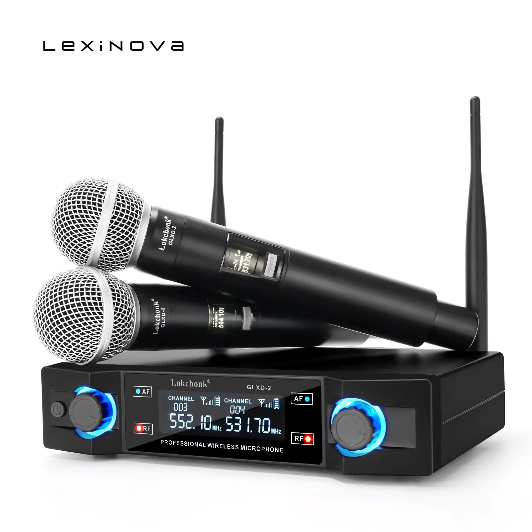 Фото GLXD2 Профессиональная беспроводная микрофонная система, двухканальный UHF беспроводной ручной динамический микрофон с фиксированной частотой для караоке-вечеринки №1