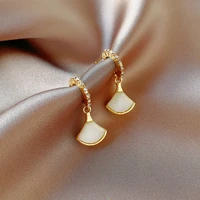 diamond studded natural shell fan shaped drop earrings womens high end light luxury zircon stud earrings party unusual jewelry