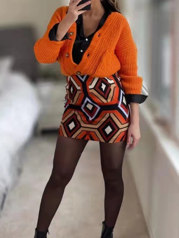 Юбка PUWD женская с геометрическим принтом винтажная пляжная приталенная