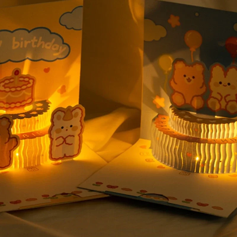3D легкая музыкальная открытка на день рождения всплывающий торт креативная
