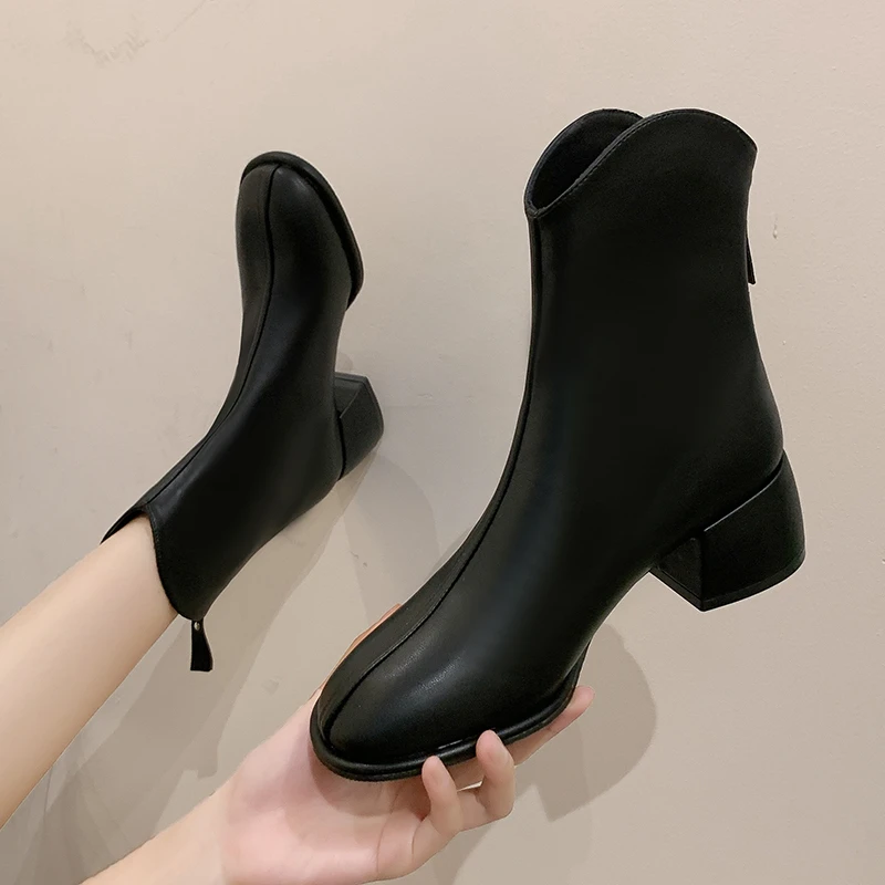 

Fashion Square Toe Women's Boots Spring Autume Ankle Boots Woman Temperament Rear Zipper Ladies Short Boot Botas Single Cotton