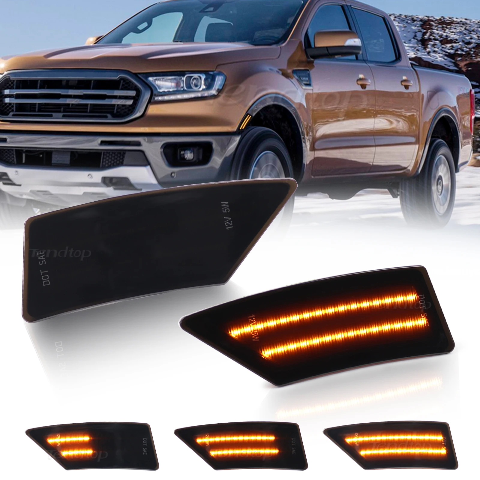 Dynamic Side Marker Lights Front Bumper Turn Signal Mirror Lamp Blinker Indicator For Ford Ranger Lariat XL XLT 2019 2020 2021