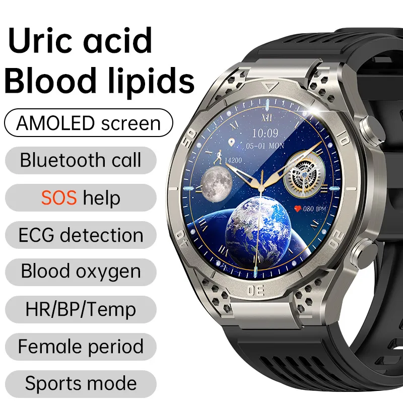 

Смарт-часы VWAR M7X с Bluetooth вызовом для мужчин 1,43 "AMOLED дисплей PPG + ЭКГ глюкозы в крови Липиды мочевой кислоты монитор умные часы для пожилых людей