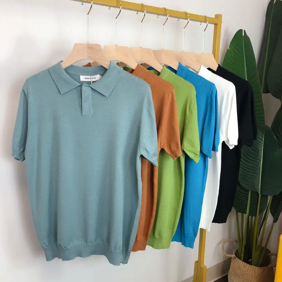 

2022 Summer Man Solid Color Knit Polo Shirt Casual Slim Men Short Sleeve High Quantity Polos Turn Down Collar Polo Shirts Q65