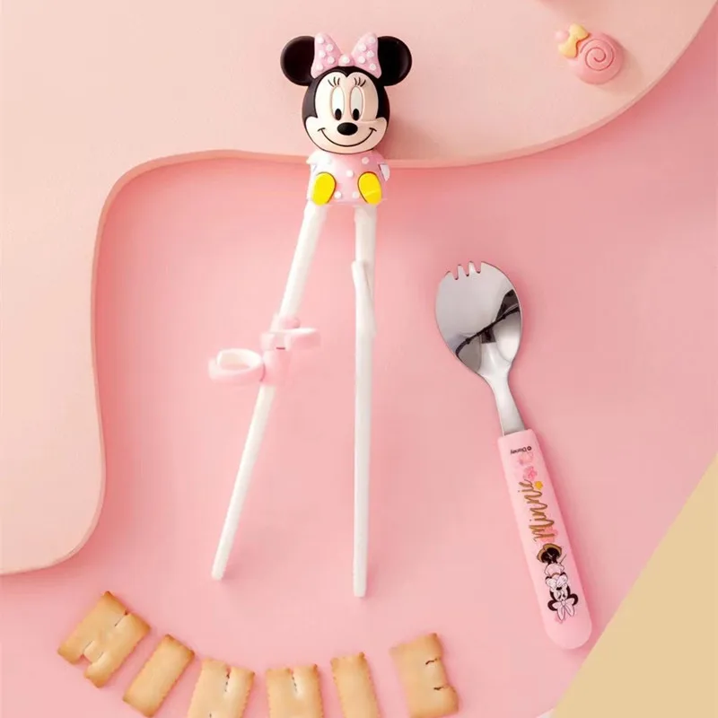 Disney Chopsticks Spoon Set Student Tableware Rice Spoon 3D Minnie Mickey Chopsticks Children's Complementary Food Tableware enlarge